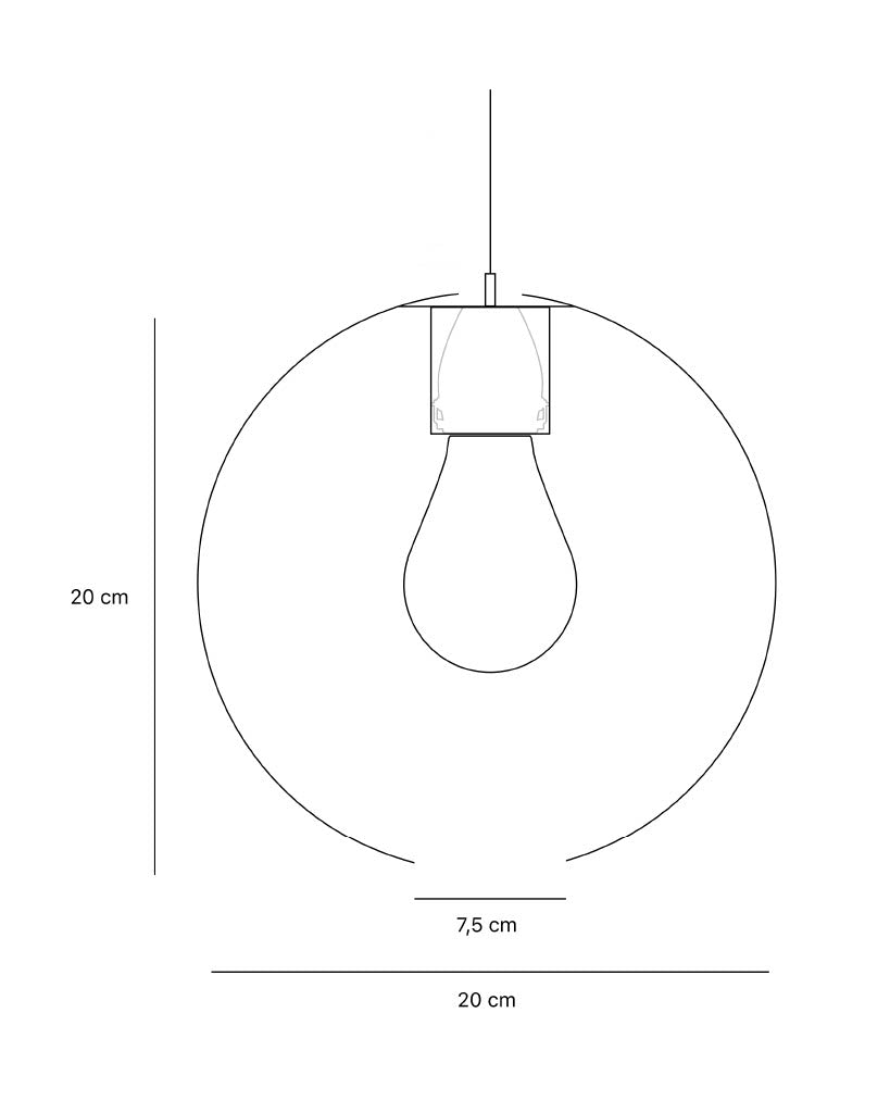 schematische Zeichnung des Lampenschirms mit Maßen und Leuchtzubehör
