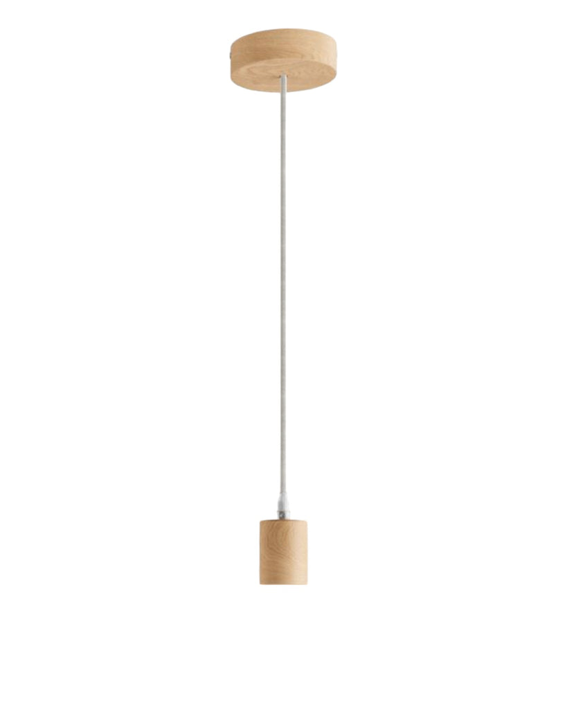 Lampenzubehör bestehen aus einer Holzfassung, einer Zugentlastung, einem Leinenkabel und einem Holzbaldachin